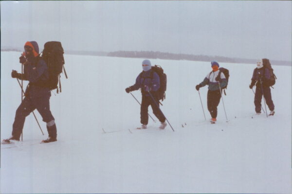 Back country skiing. No groomed trail and heavy packs. This would be New Years 1993ish.